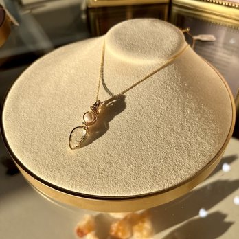 Sienna Moon - Hand wrapped Pearl and Prasiolite necklace - Spiritual Shop Near Me - Pewaukee, Wisconsin