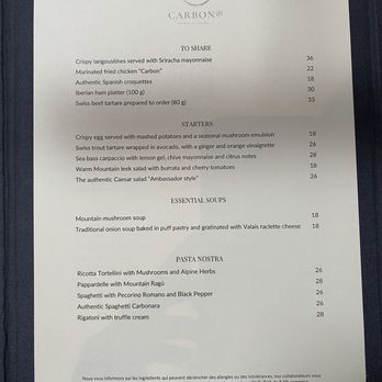 Ambassador Zermatt - Carbon (hotel restaurant) menu - Hotels Near Me - Zermatt, VS