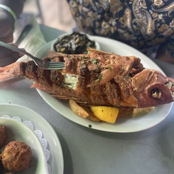 St Augustine Fish Camp - B-Liner with collard greens and potato wedges. - Seafood Near Me - St Augustine, Florida