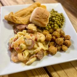 Indian Mound Grocery & Deli - Shrimp & Sausage Pasta, Catfish, Fried Okra and Peas!