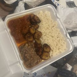 Elyon African Food Market - White Rice and Beans with Beef and plantain