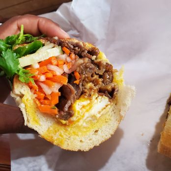 Fresh and Best Cafe 2 - Grilled pork banh mi with two eggs. - Vietnamese Near Me - Oakland, California