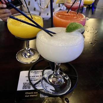 Flights - Flights come in 3 Daiquiri Flight and friend for Frozen Margarita Swirl Flight (looks the same) but different liquors - New American Near Me - Las Vegas, Nevada Flights - Flights come in 3 Daiquiri Flight and friend for Frozen Margarita Swirl Flight (looks the same) but different liquors - New American Near Me - Las Vegas, Nevada