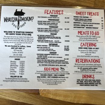 Whatcha Smokin' BBQ & Brew - Menu - Barbeque Near Me - Luther, Iowa