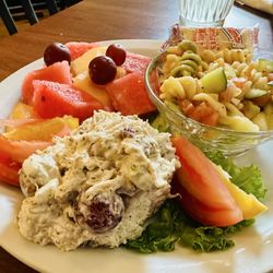 Hunter's Bakery & Cafe - Salad Trio - Chicken Salad, Pasta Salad & a Fruit Salad, yum!