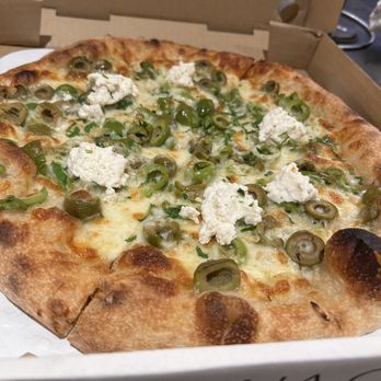 Pizzalina - Bianca Verda Traditional pizza with Ricotta and Olives and Mozzarella cheese - Pizza Near Me - Walnut Creek, California