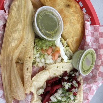 Tacos El Gordo - 1 beef empanada, 1 Al pastor taco, 1 cheese and jalapeño tamale - Mexican Near Me - Springfield, Missouri Tacos El Gordo - 1 beef empanada, 1 Al pastor taco, 1 cheese and jalapeño tamale - Mexican Near Me - Springfield, Missouri