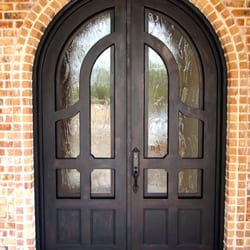 TLG Doors & Hardware - Wrought Iron Door Unit, Seedy Baroque Glass, Bronze Finish, Baldwin Hardware