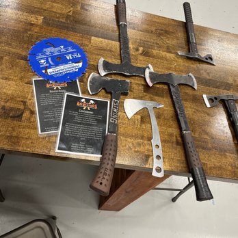 Axe Ventures LA - all the axes we get to use and the blade - Axe Throwing Near Me - Los Angeles, California