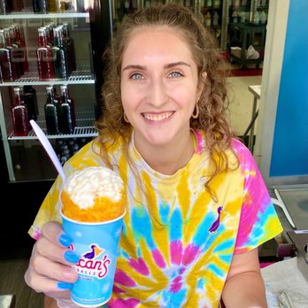Pelican's Snoballs - Mango flavor with marshmallow topping - Shaved Ice Near Me - Asheville, North Carolina Pelican's Snoballs - Mango flavor with marshmallow topping - Shaved Ice Near Me - Asheville, North Carolina
