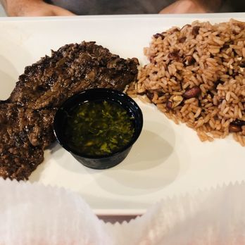 Sarussi Cafe Subs - Churrasco Platter with Gallo Pinto and the Chimichurri Sauce - Sandwiches Near Me - Miami, Florida Sarussi Cafe Subs - Churrasco Platter with Gallo Pinto and the Chimichurri Sauce - Sandwiches Near Me - Miami, Florida