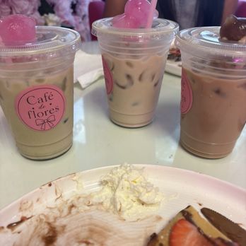 Cafe De Flores - Two strawberry matcha one vanilla latte - Desserts Near Me - Las Vegas, Nevada