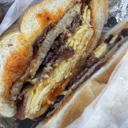 Sausage, Bacon, Egg & Cheese (salt, pepper, hot sauce) Sausage, Bacon, Egg & Cheese (salt, pepper, hot sauce)