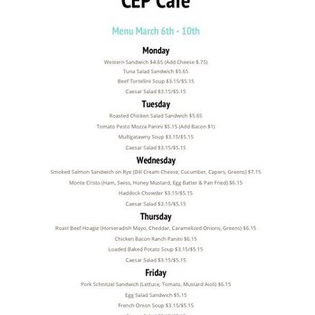 CEP Cafe - weekly menu - Cafes Near Me - Truro, Nova Scotia