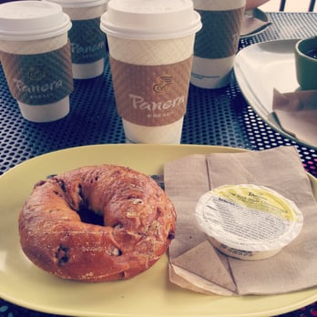 Panera Bread - French Toast bagel and NY cheesecake cream cheese with the famous pumpkin spice latte - Sandwiches Near Me - Clovis, California