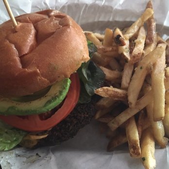 1850 Restaurant - Quinoa burger ( +avocado/cheese) with garlic fries - American Near Me - Mariposa, California