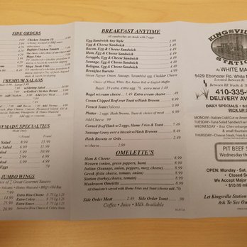 Kingsville Station - Menu side 1 - Delis Near Me - White Marsh, Maryland Kingsville Station - Menu side 1 - Delis Near Me - White Marsh, Maryland