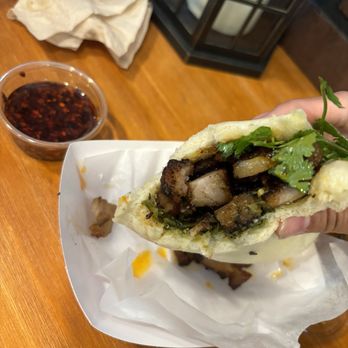 Teawich - So much meat included- even offered chili oil to go with the bao - Bubble Tea Near Me - Upland, California