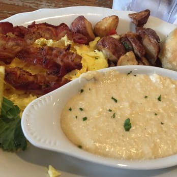 Chimes Restaurant - Cheese Grits, Two eggs scrambled, bacon, potatoes and warm biscuit. FTW. - Southern Near Me - Baton Rouge, Louisiana