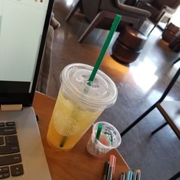 A venti iced peach green tea lemonade. Also was able to sample the blended strawberry lemondade. Both tasted great! A venti iced peach green tea lemonade. Also was able to sample the blended strawberry lemondade. Both tasted great!