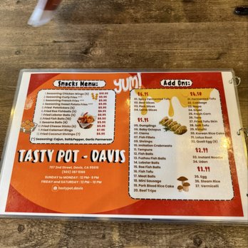 Tasty Pot - Snacks and add on menu - Taiwanese Near Me - Davis, California