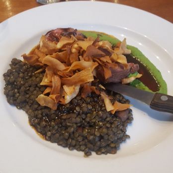 Olive Branch Bistro - Roasted Lamb Rump with pea puree, lentils, parsnips crisps [A+] - Mediterranean Near Me - Edinburgh, EDH
