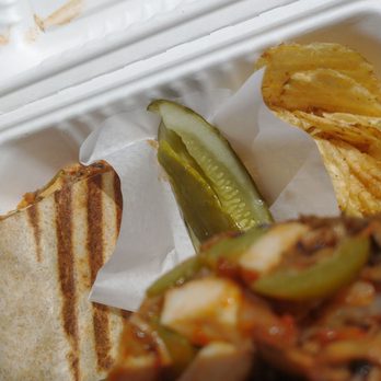 Yellow Cup Cafe - Chicken fajita wrap (close up in front) - Coffee & Tea Near Me - Etobicoke, Ontario