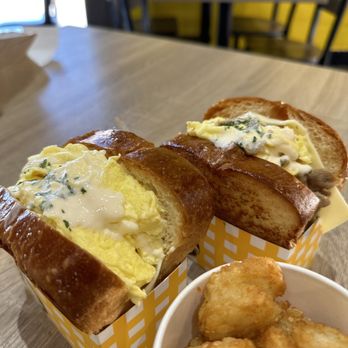 Egg Happiness - Egg + chicken + avocado sandwiches (cant even see where is the avocado)  Egg + beef sandwiches - Korean Near Me - Dublin, California