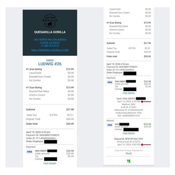 Quesadilla Gorilla - Digital receipt of refund - Mexican Near Me - Clovis, California Quesadilla Gorilla - Digital receipt of refund - Mexican Near Me - Clovis, California