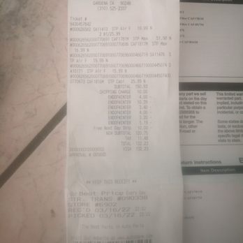 AutoZone Auto Parts - Store receipt shows they collect correct item, while i received complete different item - Auto Parts & Supplies Near Me - Gardena, California AutoZone Auto Parts - Store receipt shows they collect correct item, while i received complete different item - Auto Parts & Supplies Near Me - Gardena, California