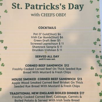 Chefs Obd - St Patrick's day menu - Diners Near Me - Warwick, Rhode Island
