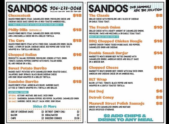 Menu photo 1 Sandos Eatery Marquette, MI