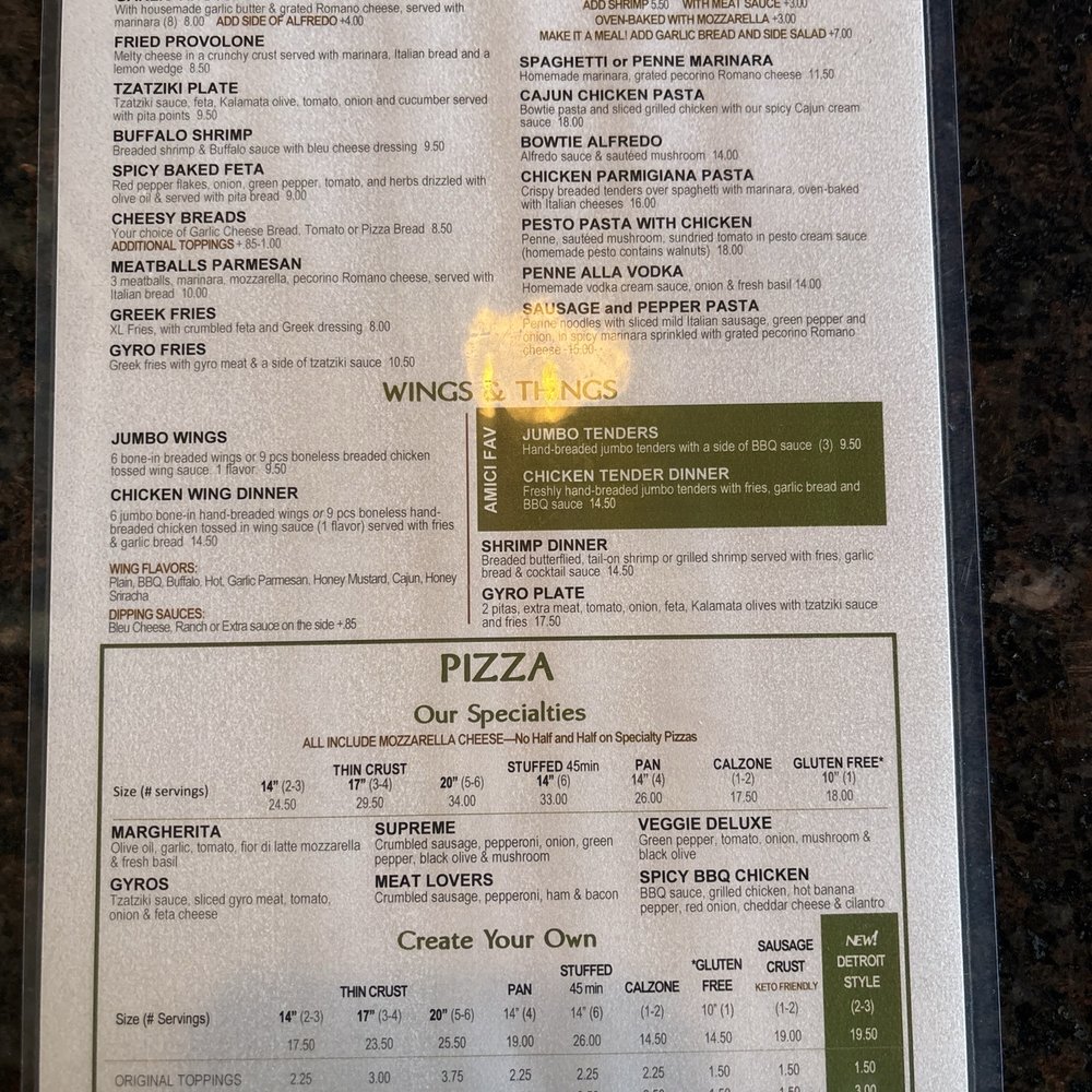 Amici Grill & Pizzeria - Menu (front) - Pizza Near Me - Highland, Indiana