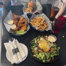 Full spread. Everything was delicious but the wings - omg divine Full spread. Everything was delicious but the wings - omg divine