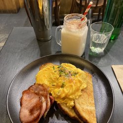 hardware street cafe - Eggs your way with bacon and a vanilla shake