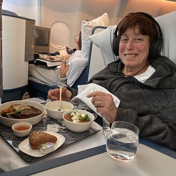 Delta Air Lines - Enjoying a meal in our seat - Airlines Near Me - Gatwick, WSX