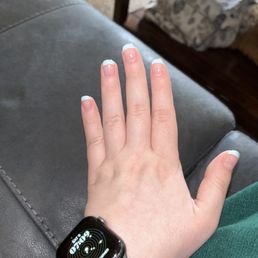 French manicure with blue instead of white. French manicure with blue instead of white.