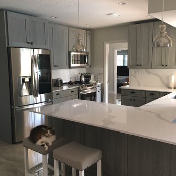 Grey Shaker Cabinets With Carrera Quartz Countertops Yelp
