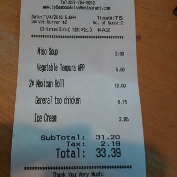 J.Y. Bamboo - Dinner for two. Everything tasted amazing! All. Of. It. - Sushi Bars Near Me - Fairborn, Ohio