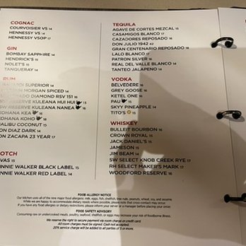RumFire - Spirits menu at RumFire at the Sheraton Waikiki Beach Resort in Waikiki, Honolulu, Hawaii. - Asian Fusion Near Me - Honolulu, Hawaii