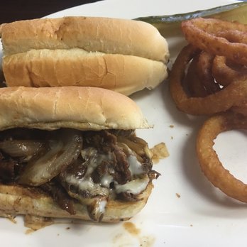 Kelley's Deli - Teriyaki special: cheese, sautéed onions, banana peppers in a sauce/gravy. VG!!! (no mushrooms) Onion rings instead of fries (extra $.75) - Diners Near Me - Westerly, Rhode Island