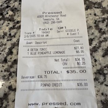 Pressed Juicery - App special says 6/$35 and I got 5 juices so basically missed out on a free one - Juice Bars & Smoothies Near Me - Temecula, California