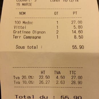 Chez André - Our bill for soup and wine. - French Near Me - Paris, 75 Chez André - Our bill for soup and wine. - French Near Me - Paris, 75