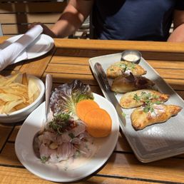 Ceviche, empanada platter