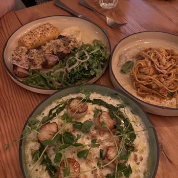 The Farmhouse - Farmhouse Feature Cut (left), Tagliatelle al Ragu (right), Sea Scallop Risotto (bottom) - Italian Near Me - Vancouver, British Columbia The Farmhouse - Farmhouse Feature Cut (left), Tagliatelle al Ragu (right), Sea Scallop Risotto (bottom) - Italian Near Me - Vancouver, British Columbia