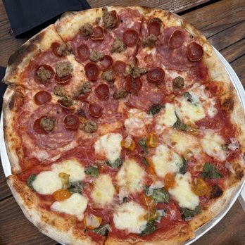Whitecaps Pizza - 16 inch pizza with half whitecaps marg & meat lovers - Pizza Near Me - Kings Beach, California