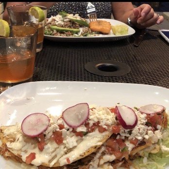 La Catrina - Spicy chicken quesadilla for me and the quinoa salad with added salmon for my mom. - Mexican Near Me - Media, Pennsylvania La Catrina - Spicy chicken quesadilla for me and the quinoa salad with added salmon for my mom. - Mexican Near Me - Media, Pennsylvania