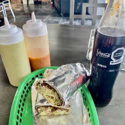Variedades & Taqueria Jireth - Burrito and Glass-Bottle Coke!  Yum Yum!  You gotta eat it with that Green Sauce too!