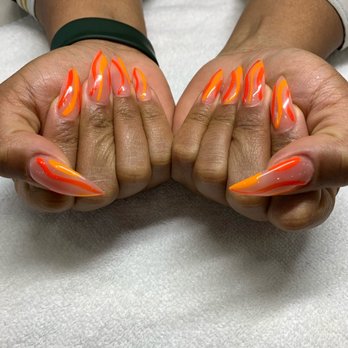 Crystal Nails Spa - Stiletto Orange Swirls - Nail Salons Near Me - Portland, Oregon Crystal Nails Spa - Stiletto Orange Swirls - Nail Salons Near Me - Portland, Oregon