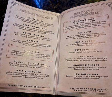 Menu photo 1 1923 Prohibition Bar Las Vegas, NV